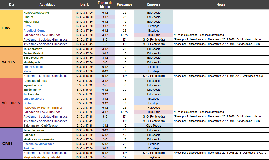 Calendario extraescolares 2026-27